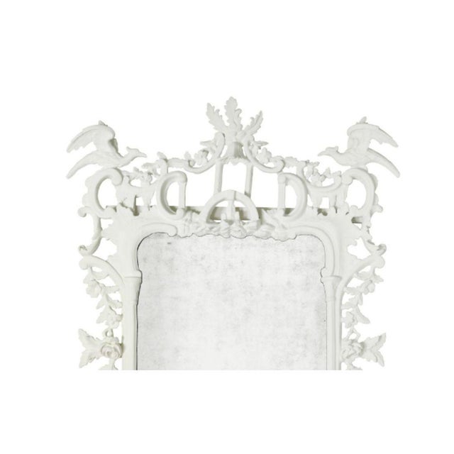 Ornate Rococo Antiqued Mirror in White With Avian Crest For Sale - Image 4 of 4