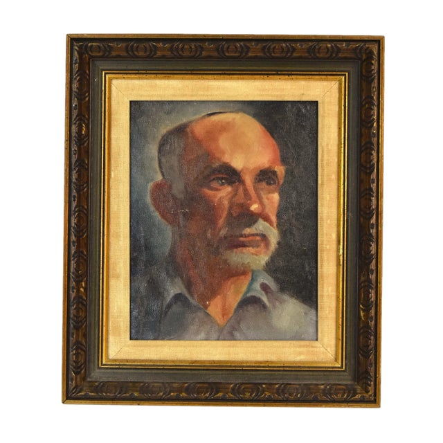 Gray Vintage Oil Painting Portrait of Bald Man With Gray Goatee For Sale - Image 8 of 8