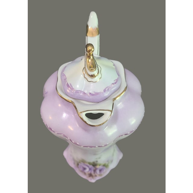 Vintage Romantic Victorian Style Tea or Coffee Pot Gilded Painted Violets For Sale - Image 6 of 9