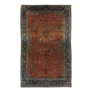 Antique Persian Sarouk Carpet, Handmade Oriental Rug, Navy, Rust, Lt Blue, Ivory For Sale