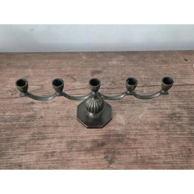 Metal Swedish Grace Candelabra in Bronze by Jacob Ängman, 1920s For Sale - Image 7 of 9