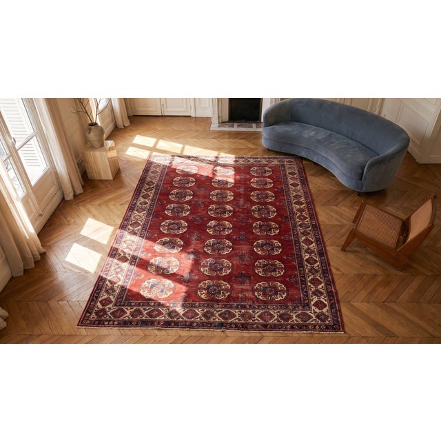 Red Mid 19th Century Central Asian Tekke Turkmen Main Carpet ( 6'6" x 9'-198 x 275 ) For Sale - Image 8 of 10