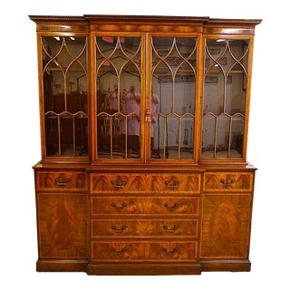 Early 20th Century English Mahogany Bookcase Cabinet Breakfront by Tibbenham For Sale