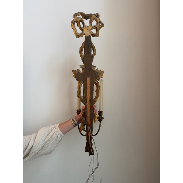 pair of vintage mid-century, french-style, gilt sconces, made in Italy. Hardwired, in working condition. Overall Height :...