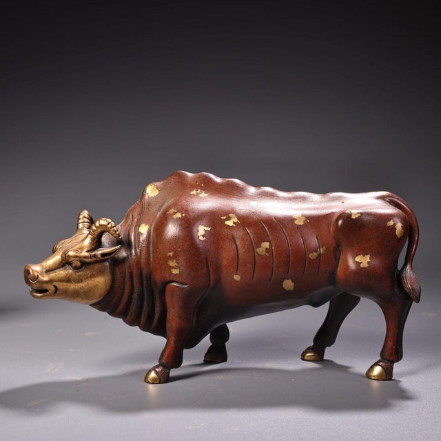 Late 20th Century Set of 5 Gilt Bronze Ox Figures With Splashed Gold Decoration For Sale In Los Angeles - Image 6 of 10