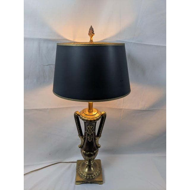 Late 20th Century Late 20th Century Large Neoclassical Style Brass & Faux Burlwood Table Lamp With Black Shade – 34"h For Sale - Image 5 of 18