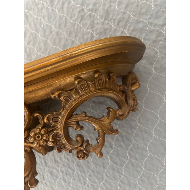 Mid 20th Century Mid 20th Century Syroco Wood Gold Demilune Ornate Curved Wall Shelf For Sale - Image 5 of 11
