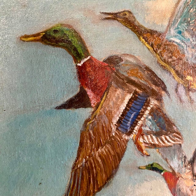 Waterfowl Ducks Hunting Scene Framed Oil on Canvas by Mildred Niesse For Sale - Image 11 of 17