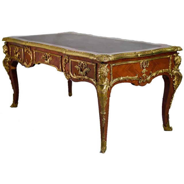 French Late 19th Century Louis XV Style Gilt Bronze-Mounted Kingwood Bureau Plat Desk For Sale - Image 3 of 17