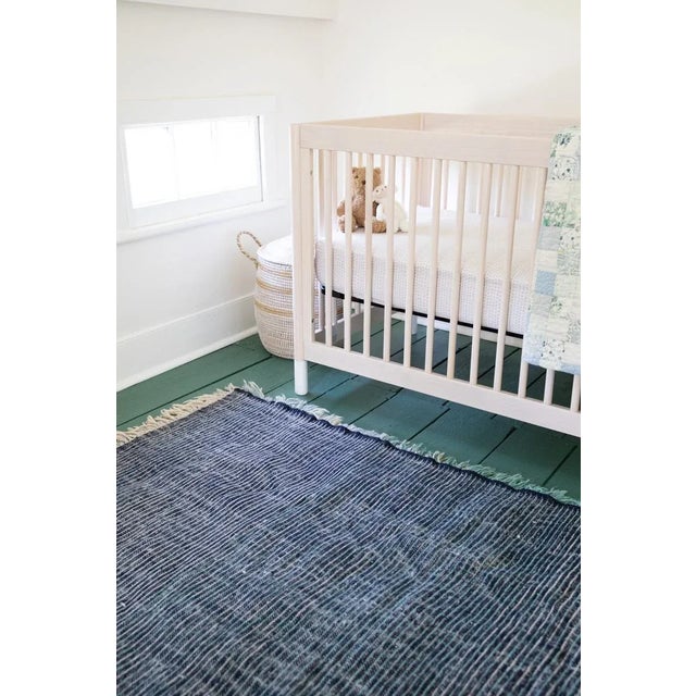 Reversible Blue Ombré Ultra Shag Moroccan Wool Rug With Navy Striped Back 5x8 For Sale - Image 11 of 13