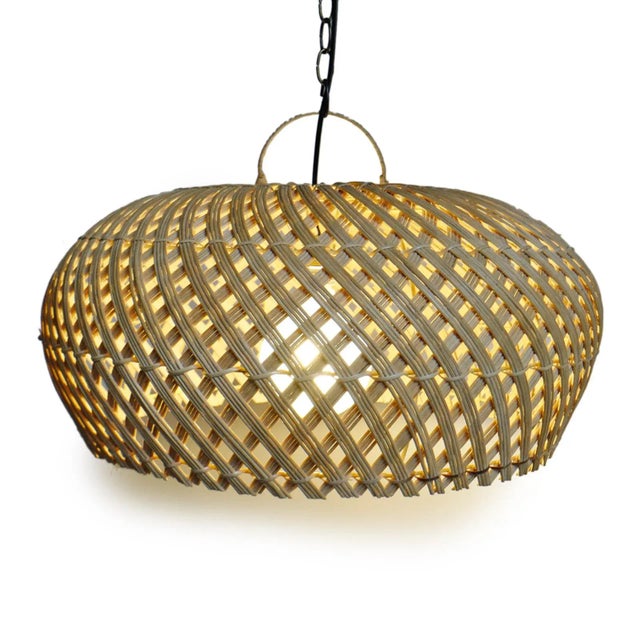 Contemporary Rattan Dome Swirl Pendant Light Medium For Sale - Image 3 of 9