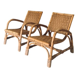 Mediterranean Bamboo and Rope Lounge Chairs, France, 1950s, Set of 2 For Sale