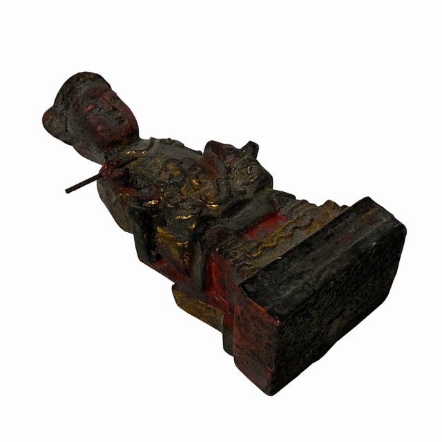 Wood Vintage Chinese Wooden Carved Home Guardian Deity Figure For Sale - Image 7 of 8