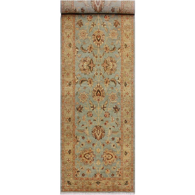 Shabby Chic Ziegler 1990's Blue/Green Wool Runner Rug- 4'0'' X 11'7'' For Sale - Image 10 of 10