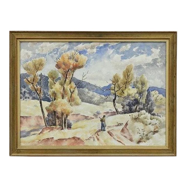 1930s Vintage Framed Watercolor Painting by Russell Cowles, the Rabbit Hunter - 1 Piece For Sale