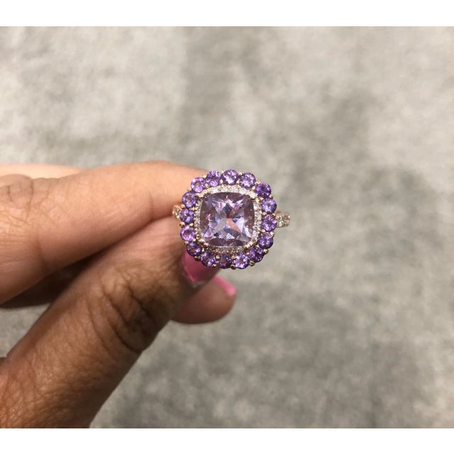 3.56 Carat Cushion Cut Amethyst Diamond Rose Gold Cocktail Ring, Size 7 For Sale In Los Angeles - Image 6 of 7