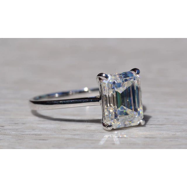 Light Gray The Artemisa: Ladies Signed White Gold 3CT Moissanite Engagement Ring For Sale - Image 8 of 11