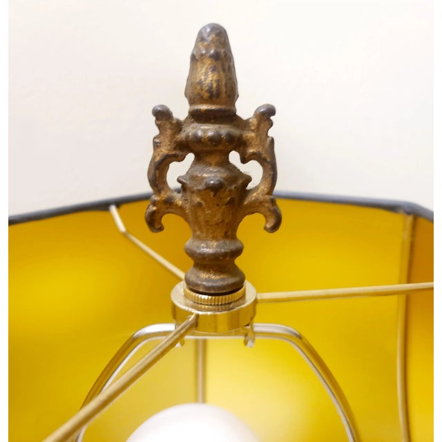 1930s Single French Ormolu Egyptian Table Lamp With Black Hex Shade For Sale - Image 5 of 9