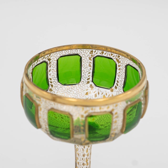 Glass Early 1900s Moser Bohemian Raised Cabochon Panel Cut Glass Wine Goblets- Set of 4 For Sale - Image 7 of 12