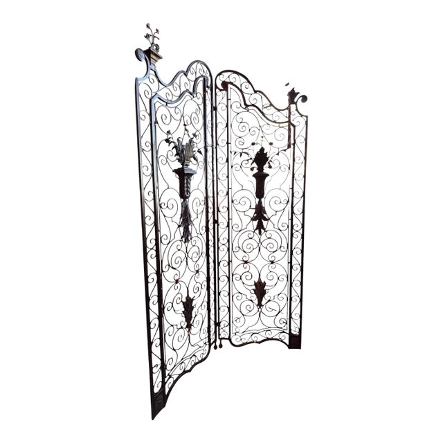 Vintage Wrought Iron Two Part Screen, Maitland Smith. For Sale