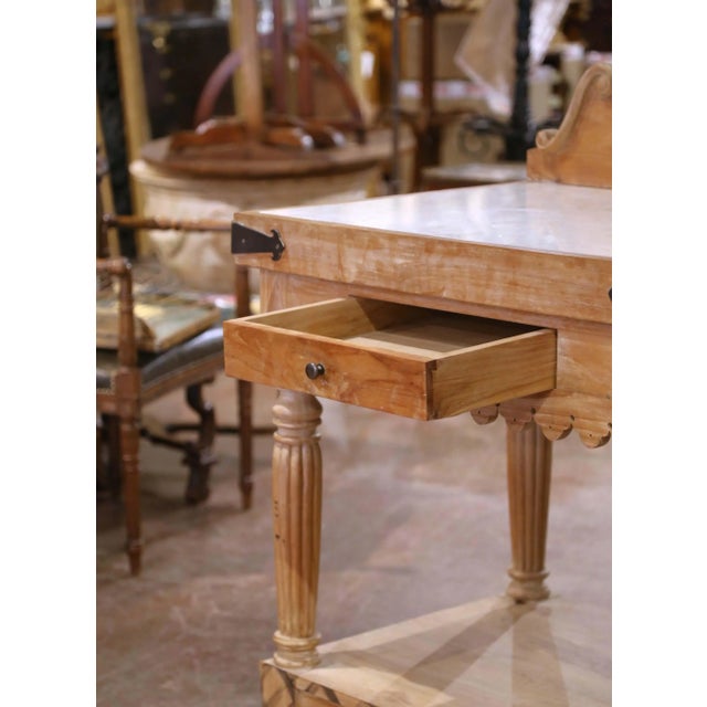 Mid-Century French Beech Butcher’s Block With Marble Top and Agricultural Plaque For Sale - Image 9 of 12