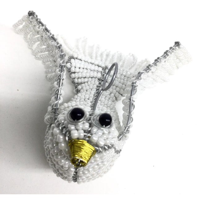 Art Nouveau Artisan Hand Beaded White Bird Hanging Ornament For Sale - Image 3 of 10