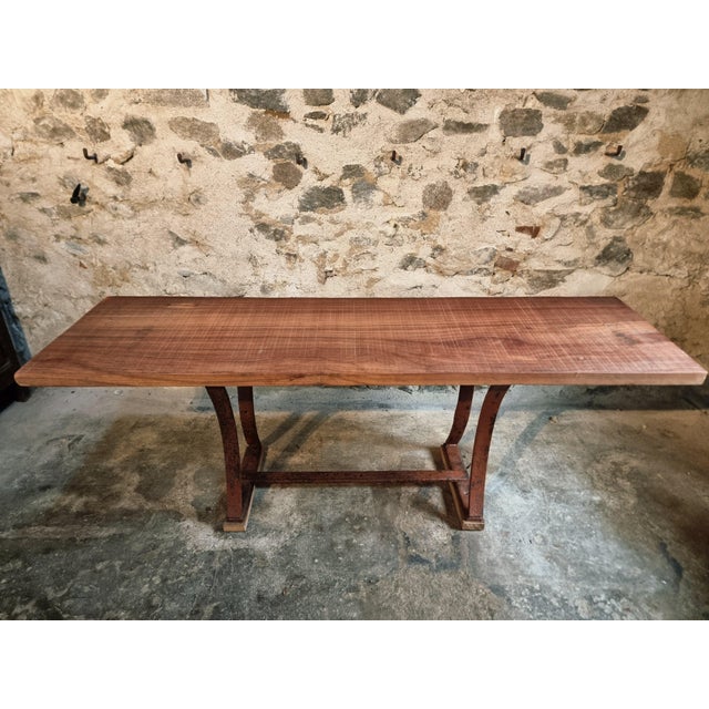 Vintage Industrial Table with Iron Base and Hardwood Slab Top, 1950s For Sale - Image 17 of 18