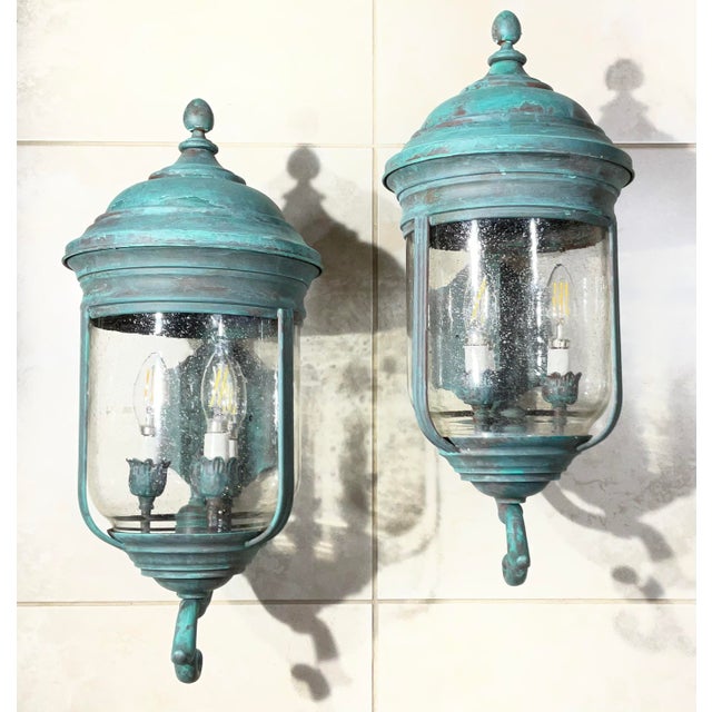 Pair of Vintage Solid Brass Wall Lanterns /Sconces 22”x10”x11”.5 For Sale - Image 15 of 16