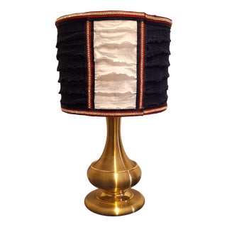 Vintage Table Lamp with Brass Base and Handmade Fabric Shade by Thiele for Lamplove, 1970s For Sale