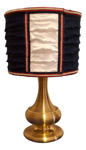 Vintage Table Lamp with Brass Base and Handmade Fabric Shade by Thiele for Lamplove, 1970s