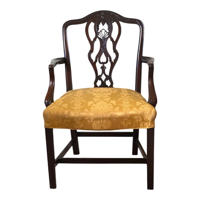 Early 19th Century Chippendale Carved Mahogany Open Armchair For Sale
