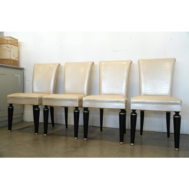 Wood Transoceanic Faux Leather Dining Chairs, 2020, Set of 4 For Sale - Image 7 of 12