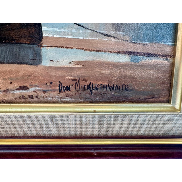 English Vintage Signed by Don Micklethwaite British Coastal Harbor Scene Painting by Don Micklethwaite in Custom Frame For Sale - Image 3 of 10