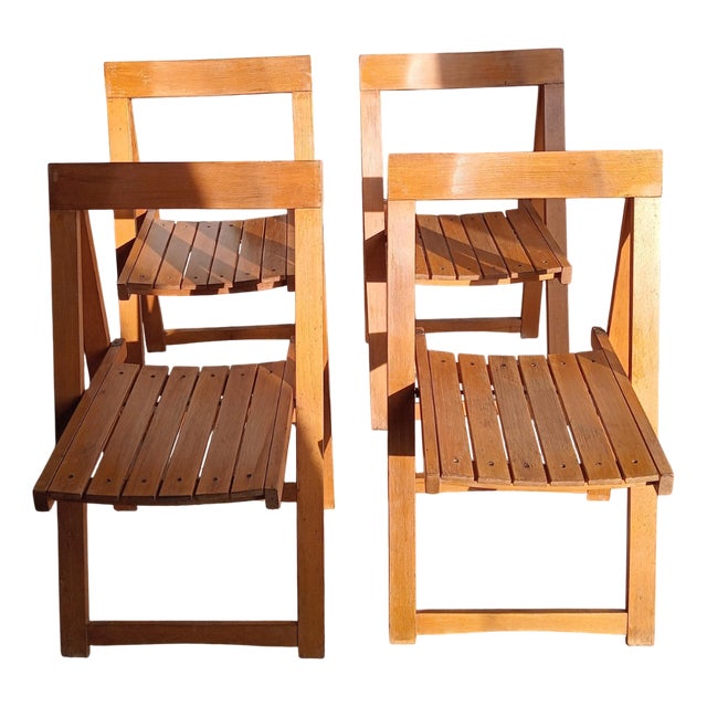 Vintage Folding Chairs in Wood by Aldo Jacober, 1968, Set of 4 For Sale