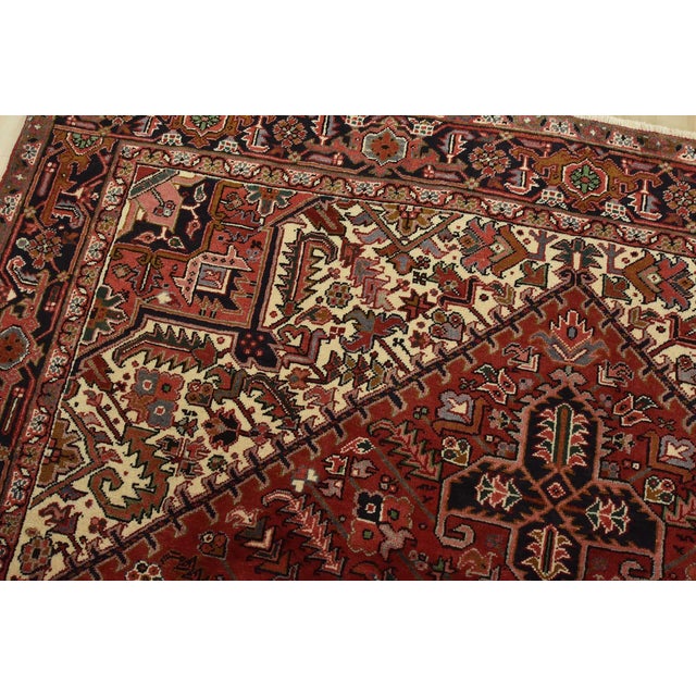 Textile Heriz Rug 7’10” X 10’6” Red Wool Vintage Tribal Hand-Knotted Oriental Carpet For Sale - Image 7 of 15