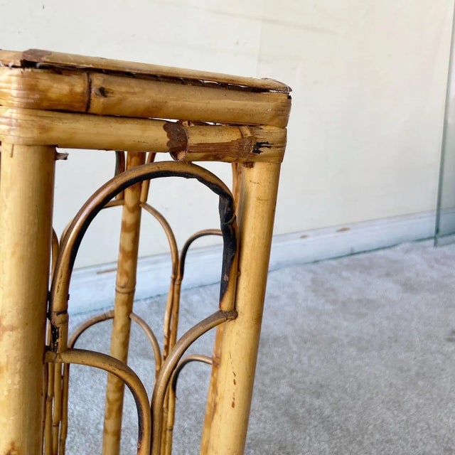 Brown Boho Chic Hexagonal Tortoise Shell Bamboo Nesting Pedestals For Sale - Image 8 of 11