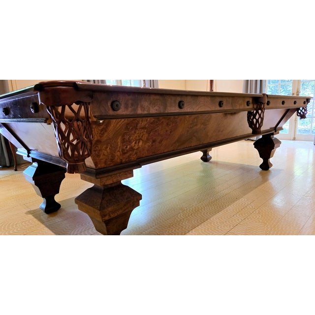 Antique Burled Walnut Billiards Table, Circa Late 1800's For Sale - Image 4 of 12
