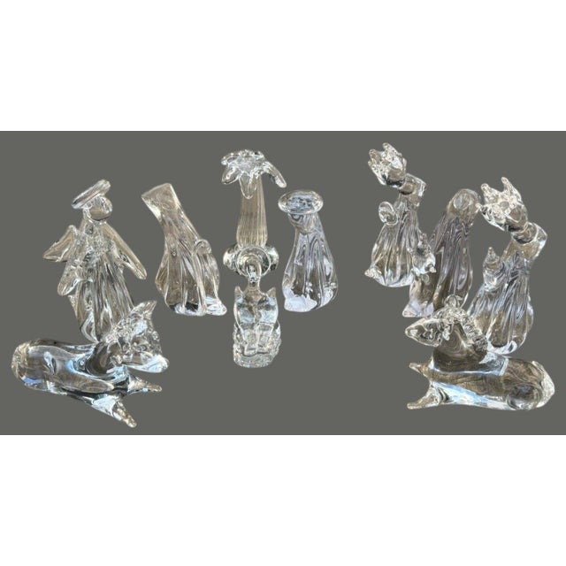 Vintage 1988 Enesco Designed Giftware 10-Piece Art Glass Nativity Set, featuring an elegant abstract interpretation of the...