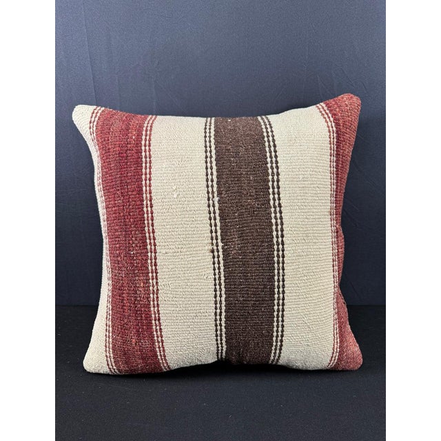 Turkish Hemp Pillow Cushion Natural Beige Red Pillow Cushion Cover 20x20 For Sale - Image 4 of 4