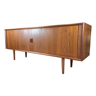 (Attributed/Styled After) Svend Aage Larsen for Faarup Møbelfabrik Mid Century Danish Teak Tambour Door Credenza For Sale