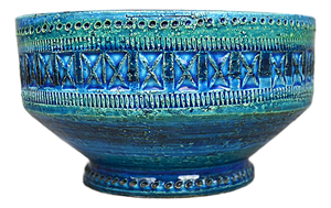 Rimini Blu Glazed Ceramic Footed Centerpiece Bowl by Aldo Londi by Bitossi, 1950s