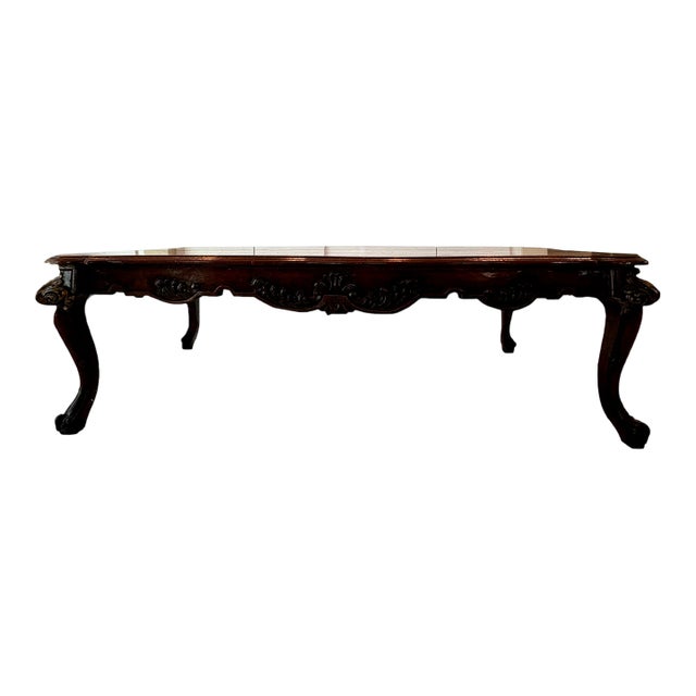 Mid 20th Century Oversized Large Vintage Carved Wood Coffee Table With Claw Feet & Gilded Accents For Sale