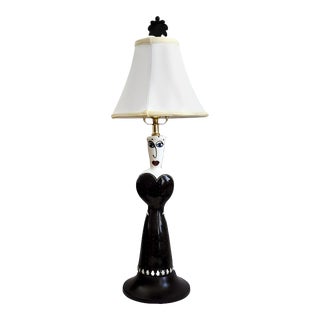 Artist Made Vintage 1980s Ceramic Female Figural Table Lamp With Painted Face Hands and Body, Signed Palmer For Sale