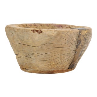 Antique French Hand-Made Wood Bowl W/Brass Riveted Repair For Sale