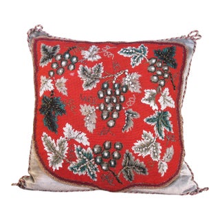 19th Century Beaded Needlepoint Pillow For Sale