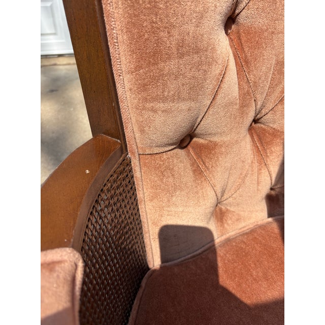 Mid-Century Modern 1960s Mid Century Modern Vintage Tufted Velvet and Cane Chairs, Set of Two For Sale - Image 3 of 8