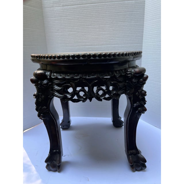 Antique Chinese Carved Wood and Marble Stand For Sale - Image 4 of 10