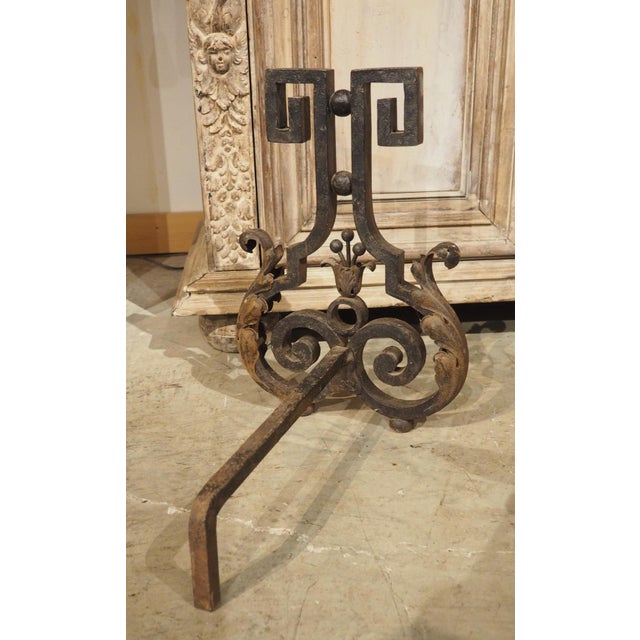 Pair of Decorative French 1940s Wrought Iron and Tole Fireplace Chenets For Sale - Image 13 of 18