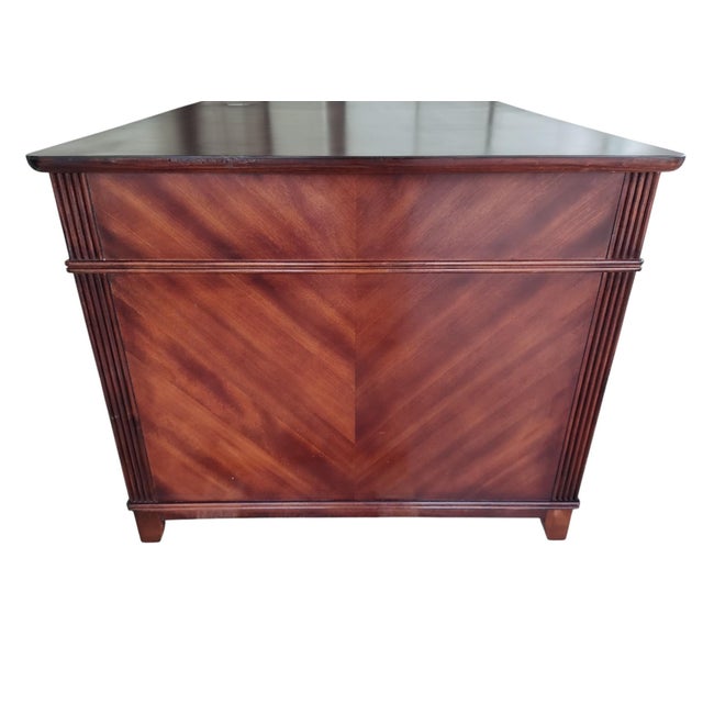 Wood Restored French Art Deco Executive Desk | 72" Sunburst Veneer Pedestal Desk For Sale - Image 7 of 16
