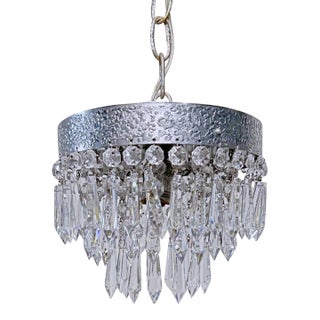 Vintage Tier Crystal Spear Chandelier With Hammered Chrome Crown For Sale